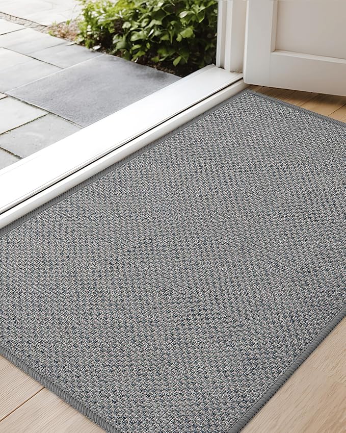 Color&Geometry Front Door Mat Indoor 17"x29", Rugs for Entryway, Non Slip Washable Low-Profile Inside, Entry Mat Entry Rug Door Mat Indoor Entrance, Light Grey (Rolled-up NO Creases)