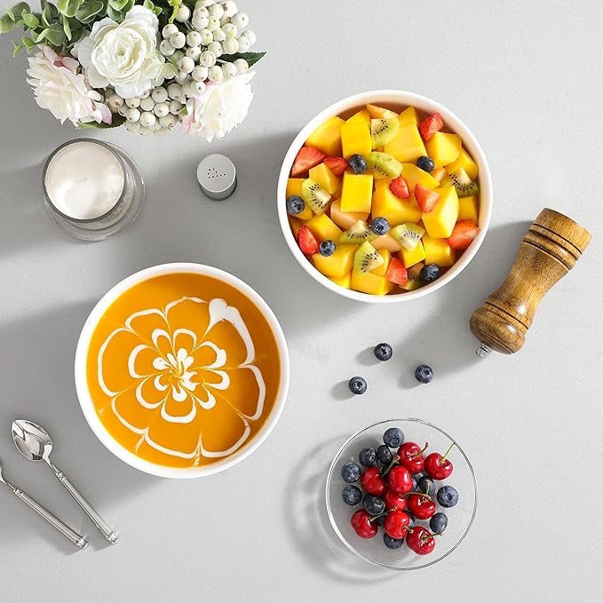 MALACASA Salad Bowls Set, 44 OZ (7") Large Soup Bowls Cereal Bowl for Kitchen, White Ceramic Bowls Set of 2, Dishwasher & Microwave Safe,Series REGULAR