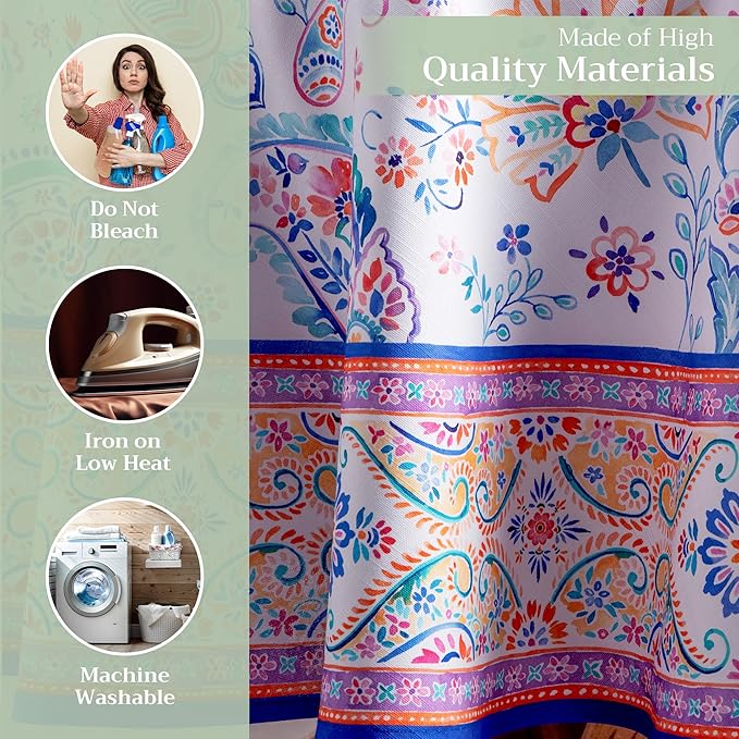 Maison d' Hermine Table Cloth Round Table 100% Cotton 63 Inches Tablecloth Reusable Decorative Everyday Use for Dining Room, Farmhouse, Home, Party, Festive & Wedding Spring Summer - Indian Floral