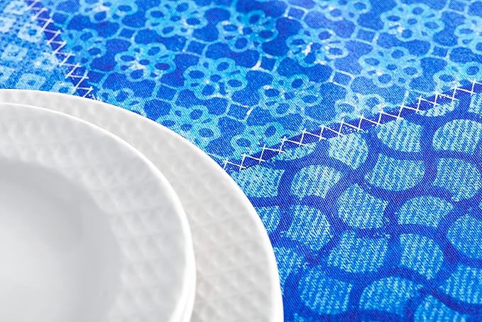 Maison d' Hermine Table Cloth Rectangle Table 100% Cotton 70 x 90 Inches Tablecloth Reusable Decorative for Dining Room, Farmhouse, Home, Party, Festive & Wedding Spring Summer - Indigo Love