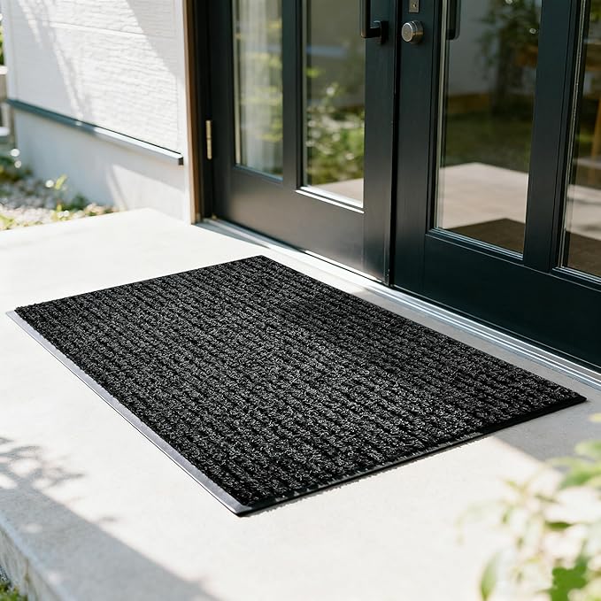 Front Door Mat Outdoor, Non-Slip and Heavy Duty Welcome Mat, Low Profile Easy Clean Indoor Outdoor Doormat for Patio Entryway with Durable PVC Backing. (Black and White 36"x24")