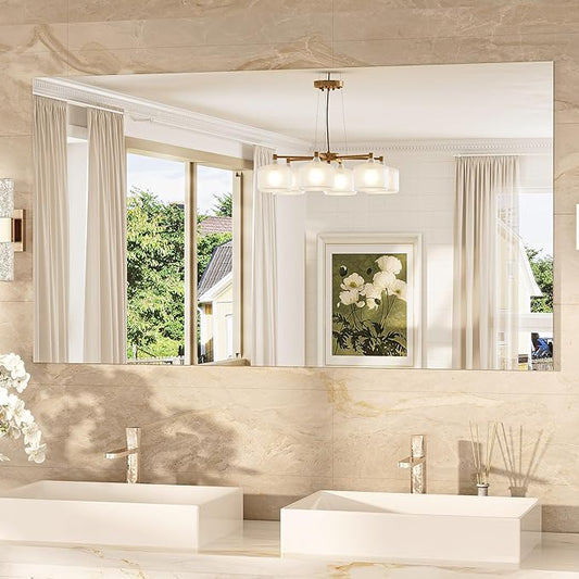 TokeShimi 55x30 Frameless Bathroom Vanity Mirrors for Over Sink, Modern Rectangle Bathroom Mirrors for Wall with Polished Edge Shatterproof Decorative Mirror for Bedroom, Living Room, Entryway