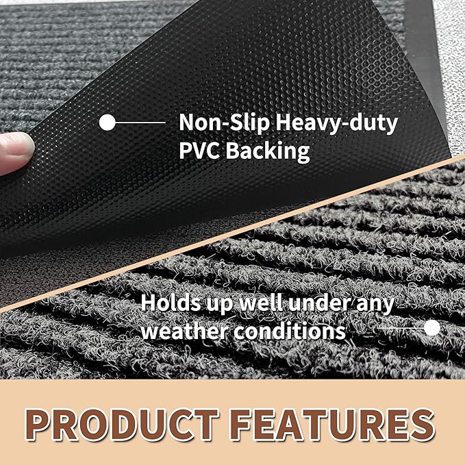 Front Door Mat Outdoor, Non-Slip and Heavy Duty Welcome Mat, Low Profile Easy Clean Indoor Outdoor Doormat for Patio Entryway with Durable PVC Backing. (Dark Grey 29.5"x17")