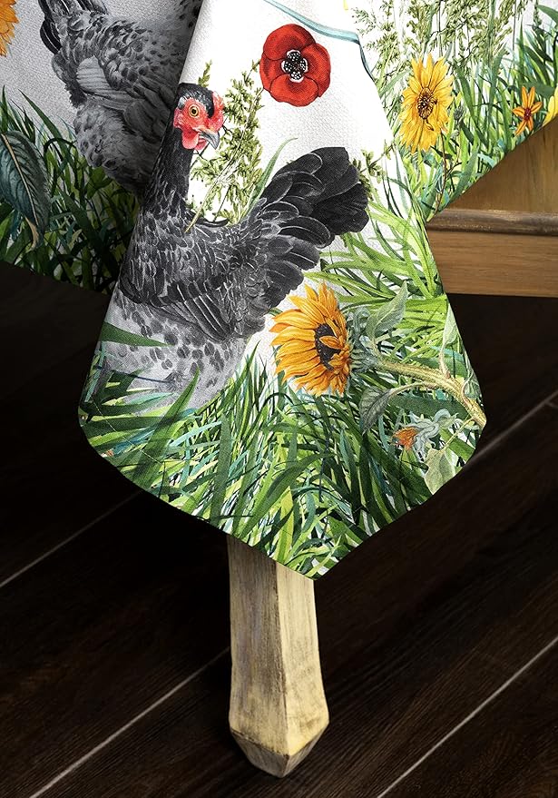 Maison d' Hermine Table Cloth Rectangle Table 100% Cotton 60 x 90 Inches Tablecloth Reusable Decorative for Dining Room, Farmhouse, Home, Party, Festive & Wedding Spring Summer - Basse Cour