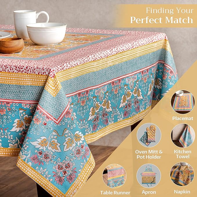Maison d' Hermine Table Cloth Rectangle Table 100% Cotton 70 x 90 Inches Tablecloth Reusable Decorative Everyday Use for Dining Room, Farmhouse, Home, Party, Festive & Wedding Spring Summer - Marquise