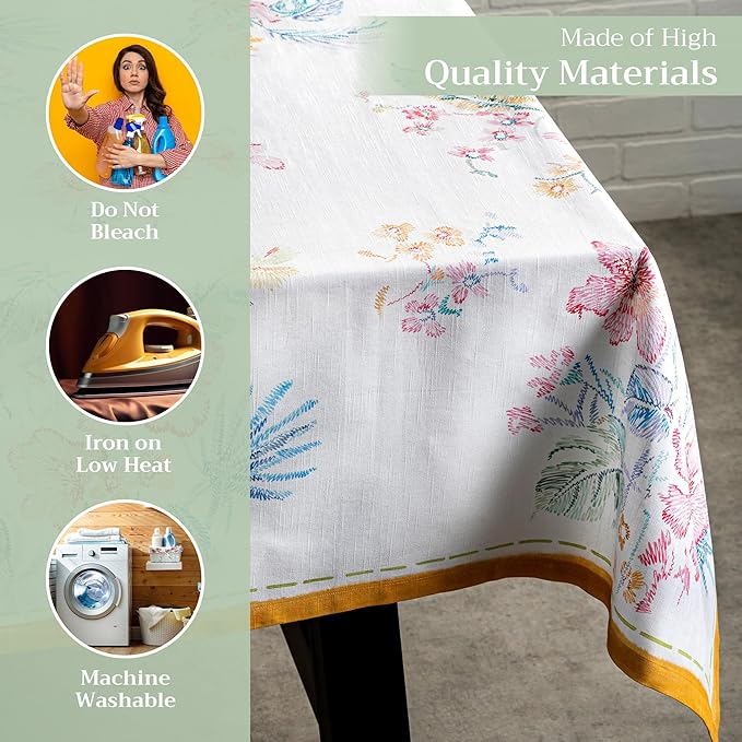 Maison d' Hermine Table Cloth Rectangle Table 100% Cotton 70 x 90 Inches Tablecloth Reusable Decorative for Dining Room, Farmhouse, Home, Party, Festive & Wedding Spring Summer - Paradise Island