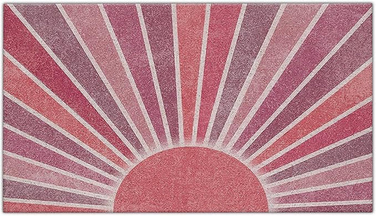 Nogrit Boho Door Mat, Retro Boho Red Sun Sunshine Doormat Bathmat for Indoor Outdoor Entrance, Mid Century Modern Abstract Welcome Mats for Front Door Outside Porch Entryway, 17x30 Inches