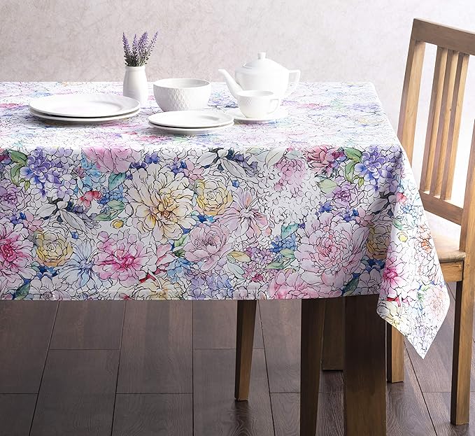 Maison d' Hermine Table Cloth Rectangle Table 100% Cotton 70 x 90 Inches Tablecloth Reusable Decorative for Dining Room, Farmhouse, Home, Party, Festive & Wedding Spring Summer - Floral Love
