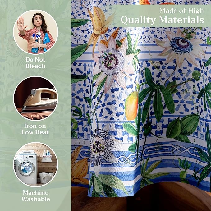 Maison d' Hermine Table Cloth Round Table 100% Cotton 69 Inches Tablecloth Reusable Decorative Everyday Use for Dining Room, Farmhouse, Home, Party, Festive & Wedding Spring Summer - Passiflora