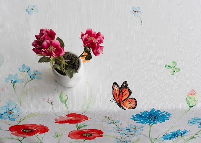 Maison d' Hermine Table Cloth Rectangle Table 100% Cotton 60 x 120 Inches Tablecloth Reusable Decorative for Dining Room, Farmhouse, Home, Party, Festive & Wedding Spring Summer - Summer Whisper