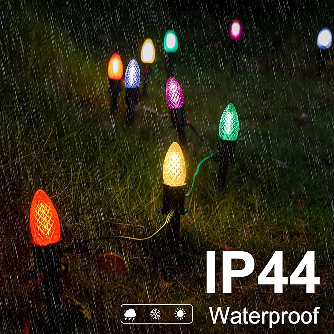 J-HVA 𝙇𝙀𝘿 C9 Strawberry Christmas Pathway Lights - 29ft Christmas Multicolor String Lights Outdoor Waterproof Walkway Lights with 25 Marker Stakes for Xmas Tree Yard Garden Decoration (25 Lights)