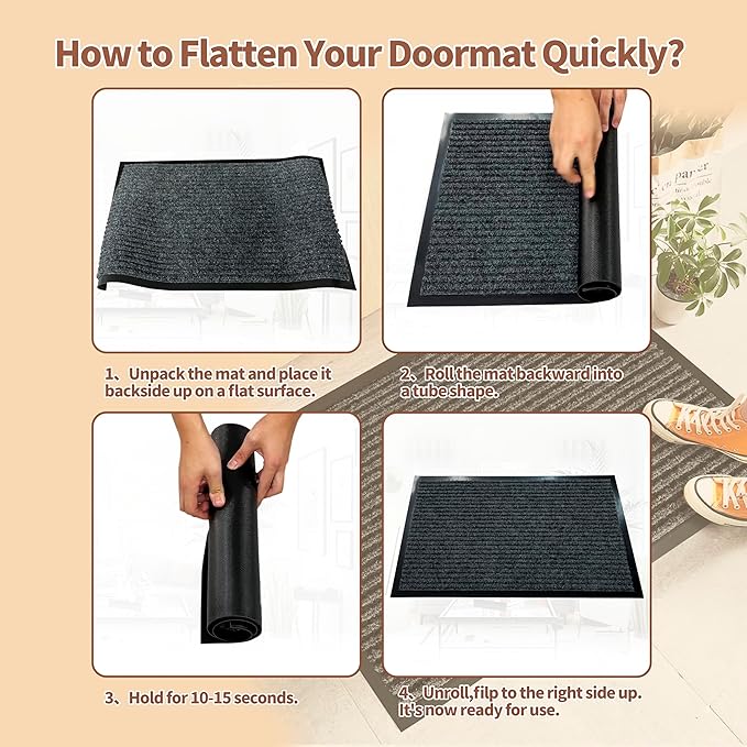 Front Door Mat Outdoor, Non-Slip and Heavy Duty Welcome Mat, Low Profile Easy Clean Indoor Outdoor Doormat for Patio Entryway with Durable PVC Backing. (Black and White 36"x24")