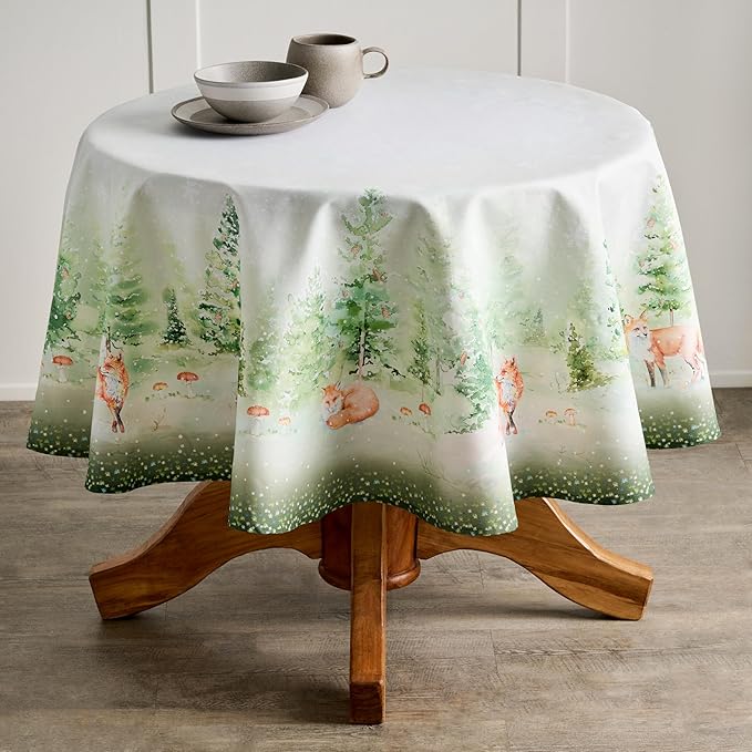 Maison d' Hermine Table Cloth Round Table 100% Cotton 63 Inches Fall Tablecloth Reusable Everyday Use for Thanksgiving Christmas Decorations Dining Farmhouse Party (Winter Mornings)