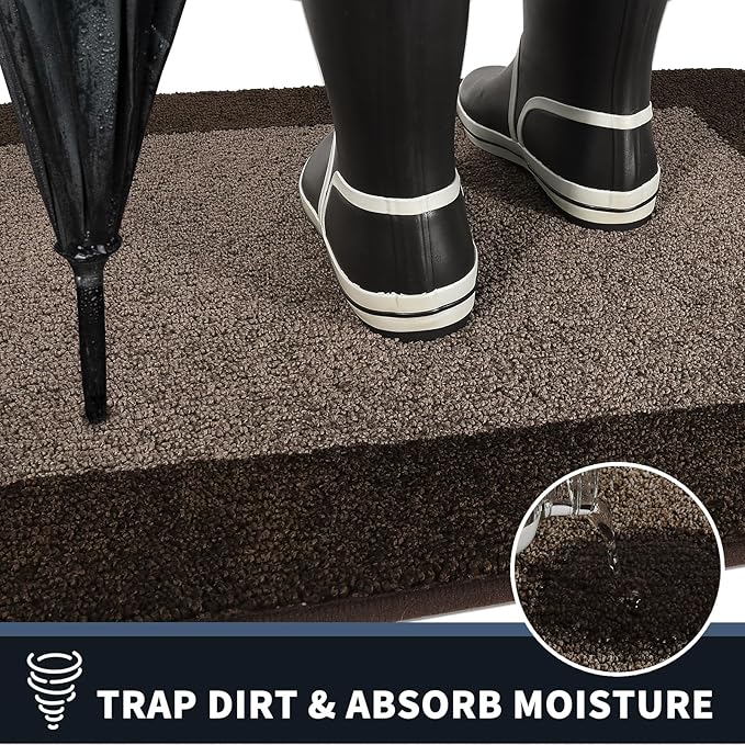 PURRUGS Dirt Trapper Door Mat 32" x 48", Non-Slip/Skid Machine Washable Entryway Rug, Shoes Scraper, Throw Rug, Super Absorbent Area Rug for Muddy Wet Shoes and Paws, Grayish Brown & Coffee