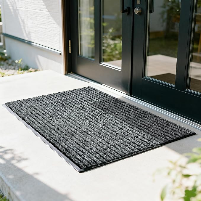 Front Door Mat Outdoor, Non-Slip and Heavy Duty Welcome Mat, Low Profile Easy Clean Indoor Outdoor Doormat for Patio Entryway with Durable PVC Backing. (Dark Grey 36"x24")