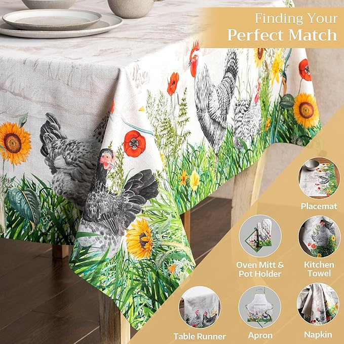 Maison d' Hermine Table Cloth Square Table 100% Cotton 54 x 54 Inches Tablecloth Reusable Decorative Everyday Use for Dining Room, Farmhouse, Home, Party, Festive & Wedding Spring Summer - Basse Cour