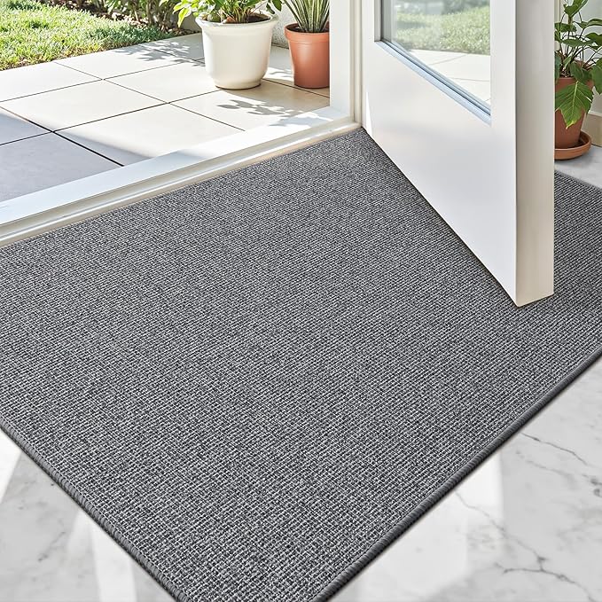 LUMI Indoor Door Mat 32"x48", Ultra Thin Low Profile Non-Slip Doormat for Home Entrance, Absorbent & Stain-Resistant Welcome Mats, Washable Entryway Mat for Front Door, Patio, Porch, Grey