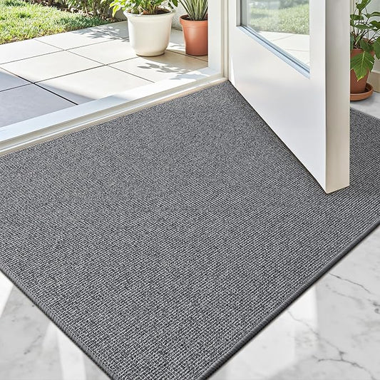 LUMI Indoor Door Mat 32"x48", Ultra Thin Low Profile Non-Slip Doormat for Home Entrance, Absorbent & Stain-Resistant Welcome Mats, Washable Entryway Mat for Front Door, Patio, Porch, Grey