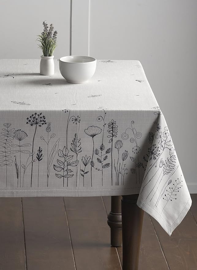 Maison d' Hermine Table Cloth Rectangle Table 100% Cotton 60 x 90 Inches Tablecloth Reusable Decorative Everyday Use for Dining Room, Farmhouse, Home, Party, Festive & Wedding Spring Summer - Flore