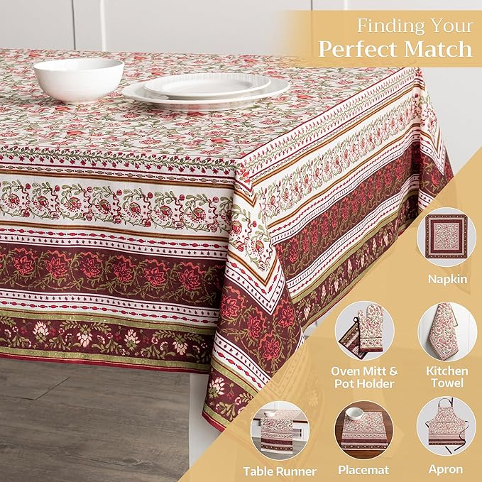 Maison d' Hermine Table Cloth Rectangle Table 100% Cotton 70 x 140 Inches Fall Tablecloth Reusable Everyday Use for Thanksgiving Christmas Decorations Dining Farmhouse Party (Reveillon Au Jardin)