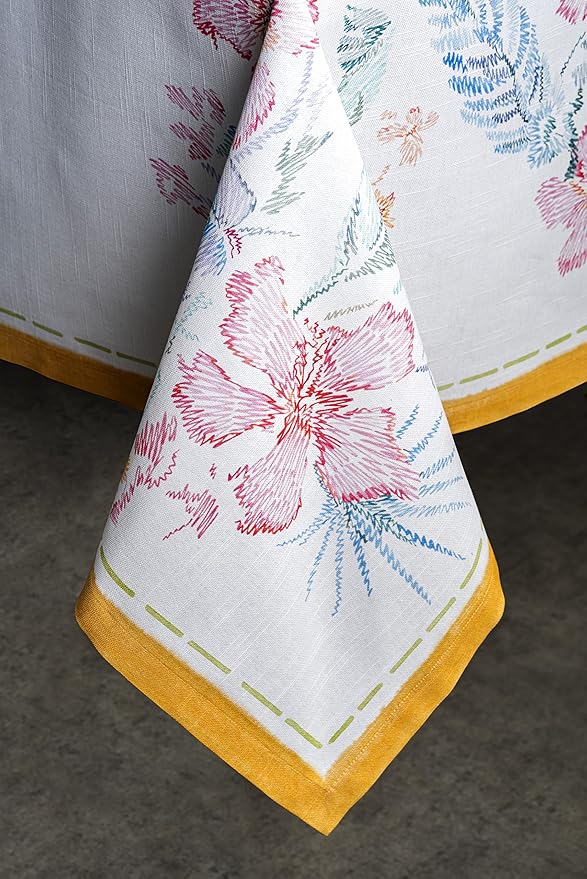 Maison d' Hermine Table Cloth Rectangle Table 100% Cotton 70 x 90 Inches Tablecloth Reusable Decorative for Dining Room, Farmhouse, Home, Party, Festive & Wedding Spring Summer - Paradise Island