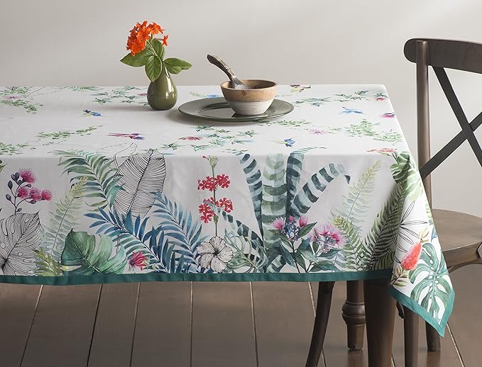 Maison d' Hermine Table Cloth Rectangle Table 100% Cotton 70 x 90 Inches Tablecloth Reusable Decorative Everyday Use for Dining Room, Farmhouse, Home Party, Festive & Wedding Spring Summer - Tropiques