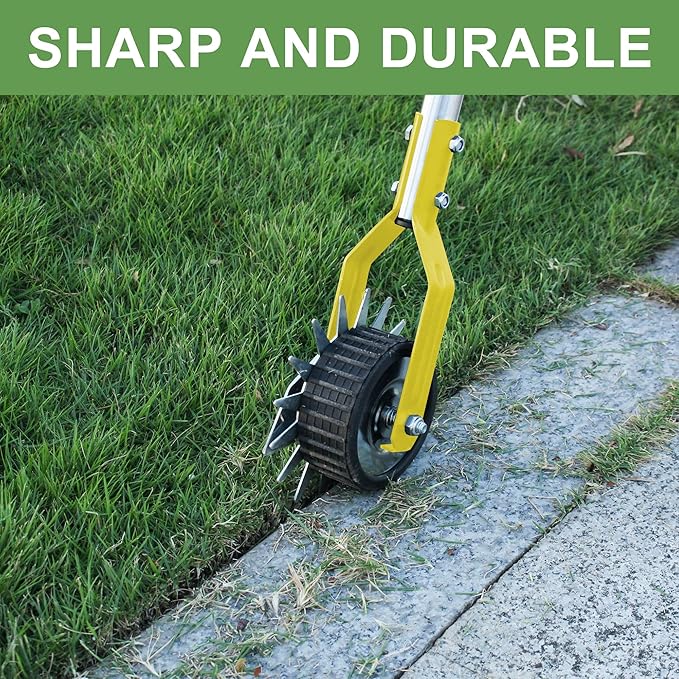 Wheel Rotary Edger, Rotary Shear, Sidewalk Manual Lawn Edger, Strong 3 Sections Stainless Steel Handle with Cushion Grip, 58.3-Inch