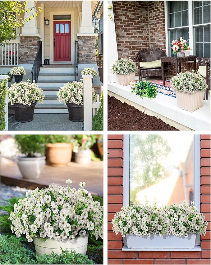 Faux Flowers for Outdoor Planters 16 Bundles UV Resistant Fake Artificial Eucalyptus Plants Outside Spring Summer Yard Decoration Realistic Silk Daisy for Patio,Front Porch,Garden,Pots Decor