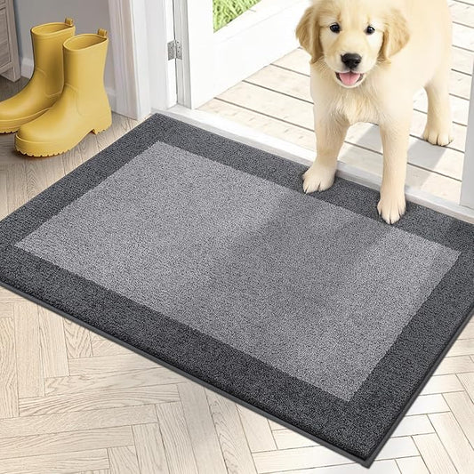 PURRUGS Dirt Trapping Door Mat 20" x 32", Non-Slip/Skid Machine Washable Entryway Rug, Shoes Scraper, Throw Rug, Super Absorbent Area Rug for Muddy Wet Shoes and Paws, Light Grey & Grey