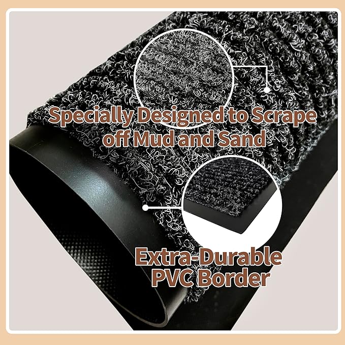 Front Door Mat Outdoor, Non-Slip and Heavy Duty Welcome Mat, Low Profile Easy Clean Indoor Outdoor Doormat for Patio Entryway with Durable PVC Backing. (Black and White 36"x24")