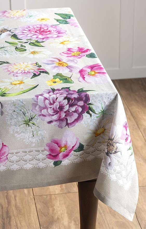 Maison d' Hermine Table Cloth Rectangle Table 100% Cotton 60 x 108 Inches Tablecloth Reusable Decorative Everyday Use for Dining Room, Farmhouse, Home, Party, Festive & Wedding Spring Summer - Pivoine