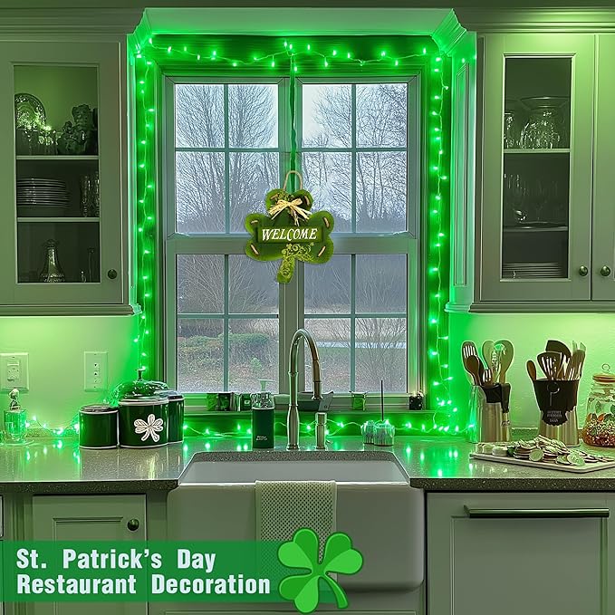 JMEXSUSS Green Lights for St Patrick's Day Decoration, 200 LED Green Christmas Lights Clear Wire, Connectable Green String Lights Indoor Outdoor for Spring Tree Garden St. Patricks Day Decor