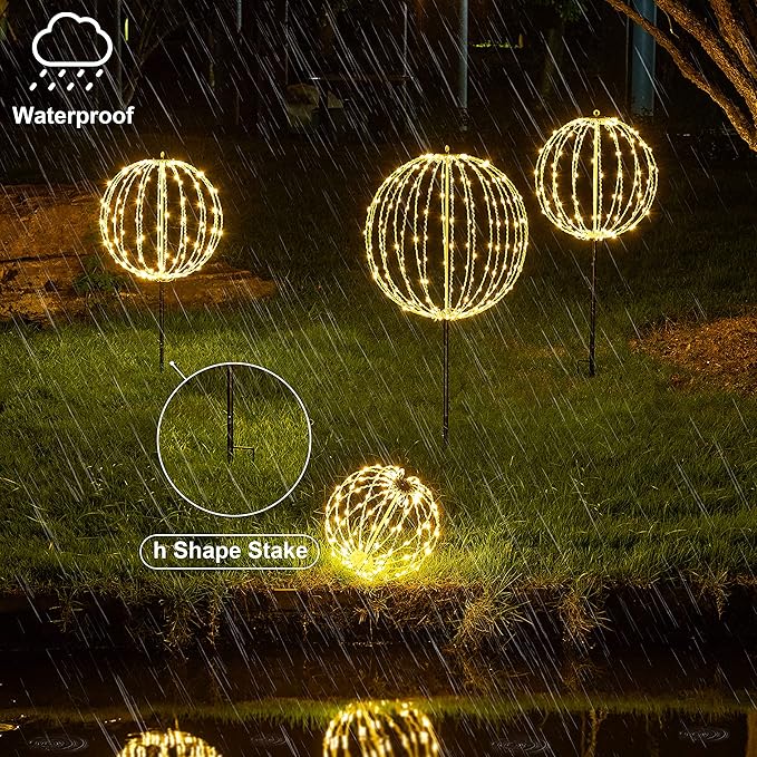 Lightshare 16IN 128LED Light Ball Yard Decoration Pathway Lights Sphere Light with Fold Flat Metal Frame Indoor Outdoor Waterproof Garden Lights, Plug in