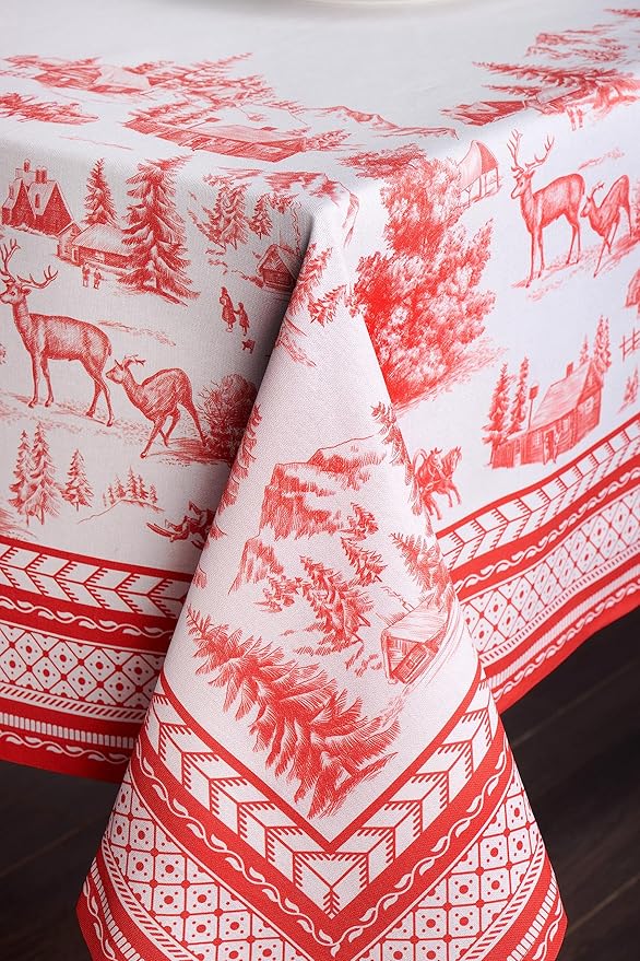 Maison d' Hermine Table Cloth Rectangle Table 100% Cotton 70 x 120 Inches Fall Tablecloth Reusable Everyday Use for Thanksgiving Christmas Decorations Dining Farmhouse Party (Winter Jouy)