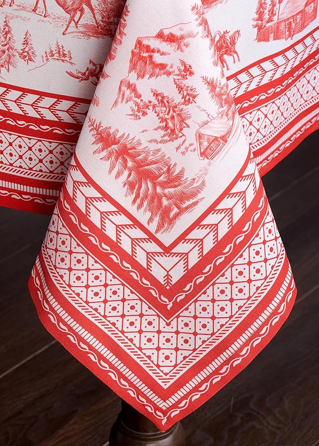 Maison d' Hermine Table Cloth Rectangle Table 100% Cotton 60 x 120 Inches Fall Tablecloth Reusable Everyday Use for Thanksgiving Christmas Decorations Dining Farmhouse Party (Winter Jouy)