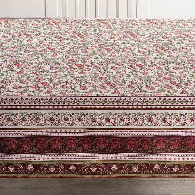 Maison d' Hermine Table Cloth Rectangle Table 100% Cotton 70 x 120 Inches Fall Tablecloth Reusable Everyday Use for Thanksgiving Christmas Decorations Dining Farmhouse Party (Reveillon Au Jardin)