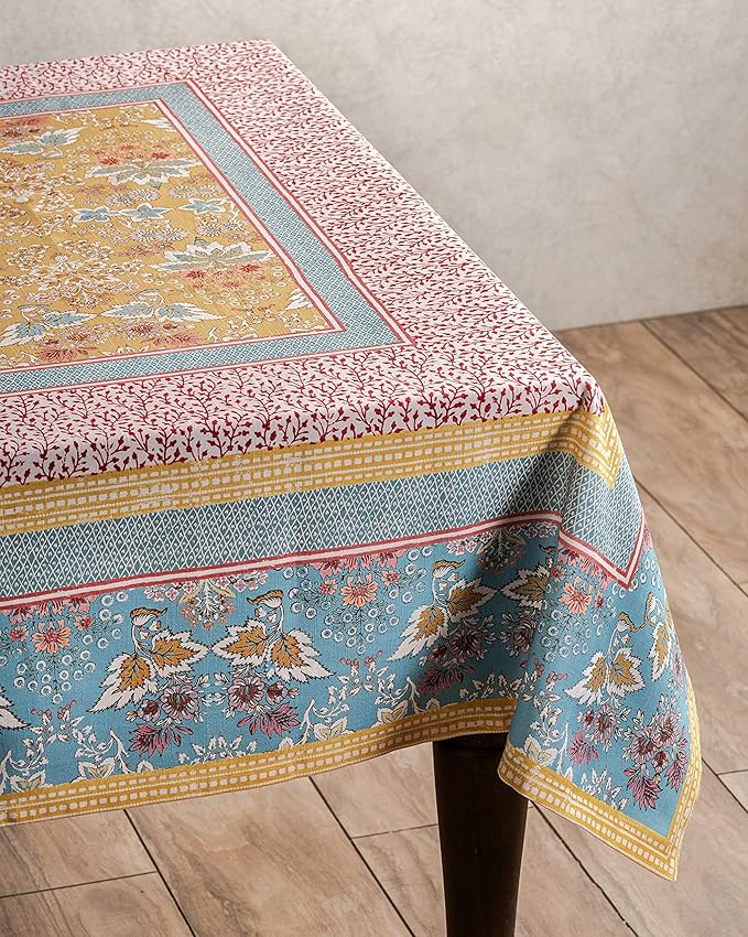 Maison d' Hermine Table Cloth Rectangle Table 100% Cotton 70 x 90 Inches Tablecloth Reusable Decorative Everyday Use for Dining Room, Farmhouse, Home, Party, Festive & Wedding Spring Summer - Marquise