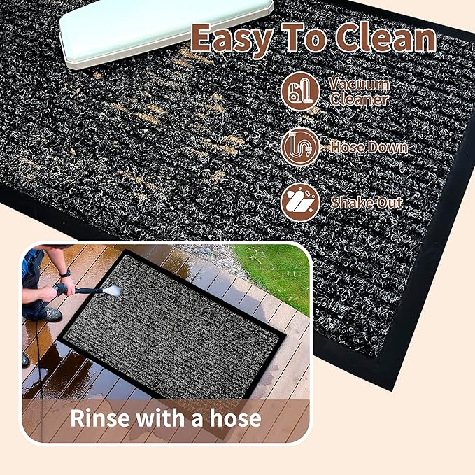 Front Door Mat Outdoor, Non-Slip and Heavy Duty Welcome Mat, Low Profile Easy Clean Indoor Outdoor Doormat for Patio Entryway with Durable PVC Backing. (Black and White 36"x24")
