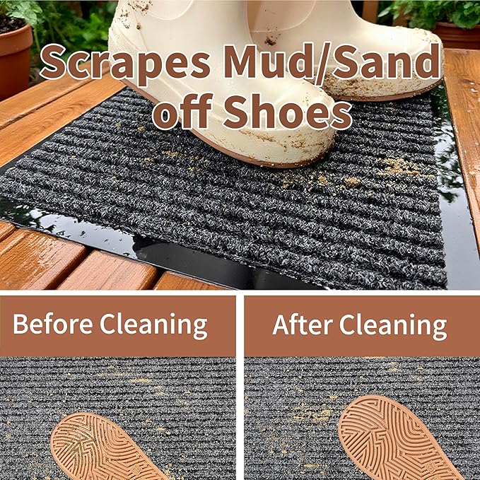 Front Door Mat Outdoor, Non-Slip and Heavy Duty Welcome Mat, Low Profile Easy Clean Indoor Outdoor Doormat for Patio Entryway with Durable PVC Backing.(Dark Grey 47"x31")