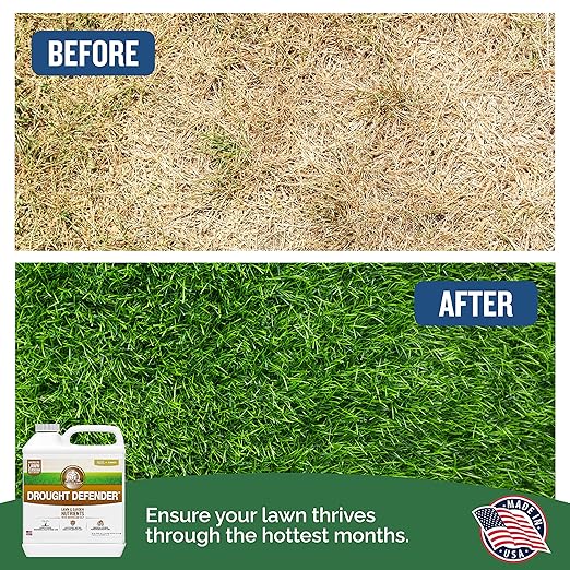 Turf Titan Drought Defender - Shields Heat and Nutrient Rich Plant Food - Ideal Summer Soil Liquid Fertilizer Promoting Healthy Green, Water-Conserving Turf Grass - Covers up to 8,000 Sq Ft